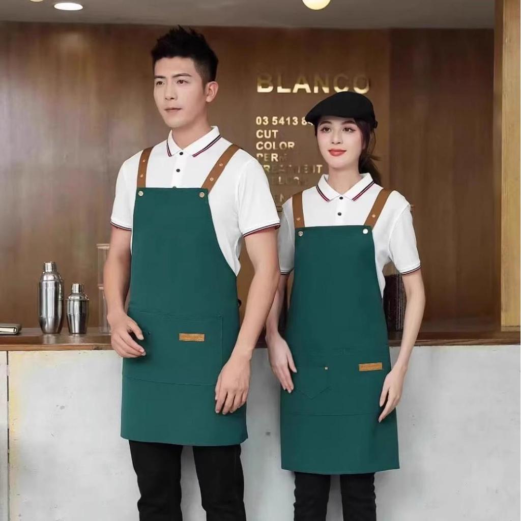 Korean Style Canvas Apron - Waterproof Pure Cotton for Coffee Shops, Nail Art, Men & Women Chefs