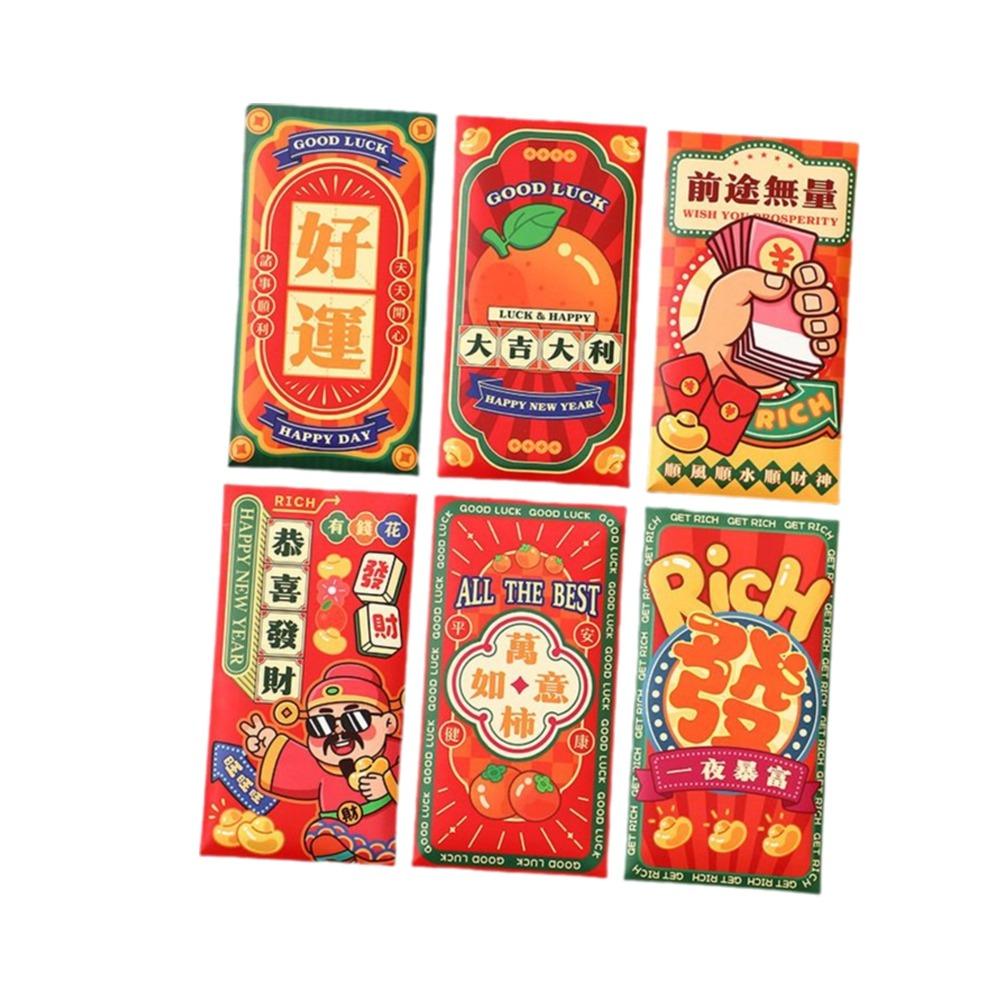 6Pcs Chinese Style 2026 Horse Year Red Envelope Paper Lucky Money Bag Red Pocket Birthday Gift