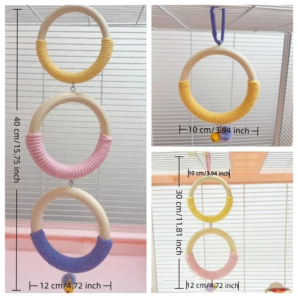 With Bell Bird Swing Toy Wood Hanging Parrot Ring Toy Bird Cage Perch  Climbing Play