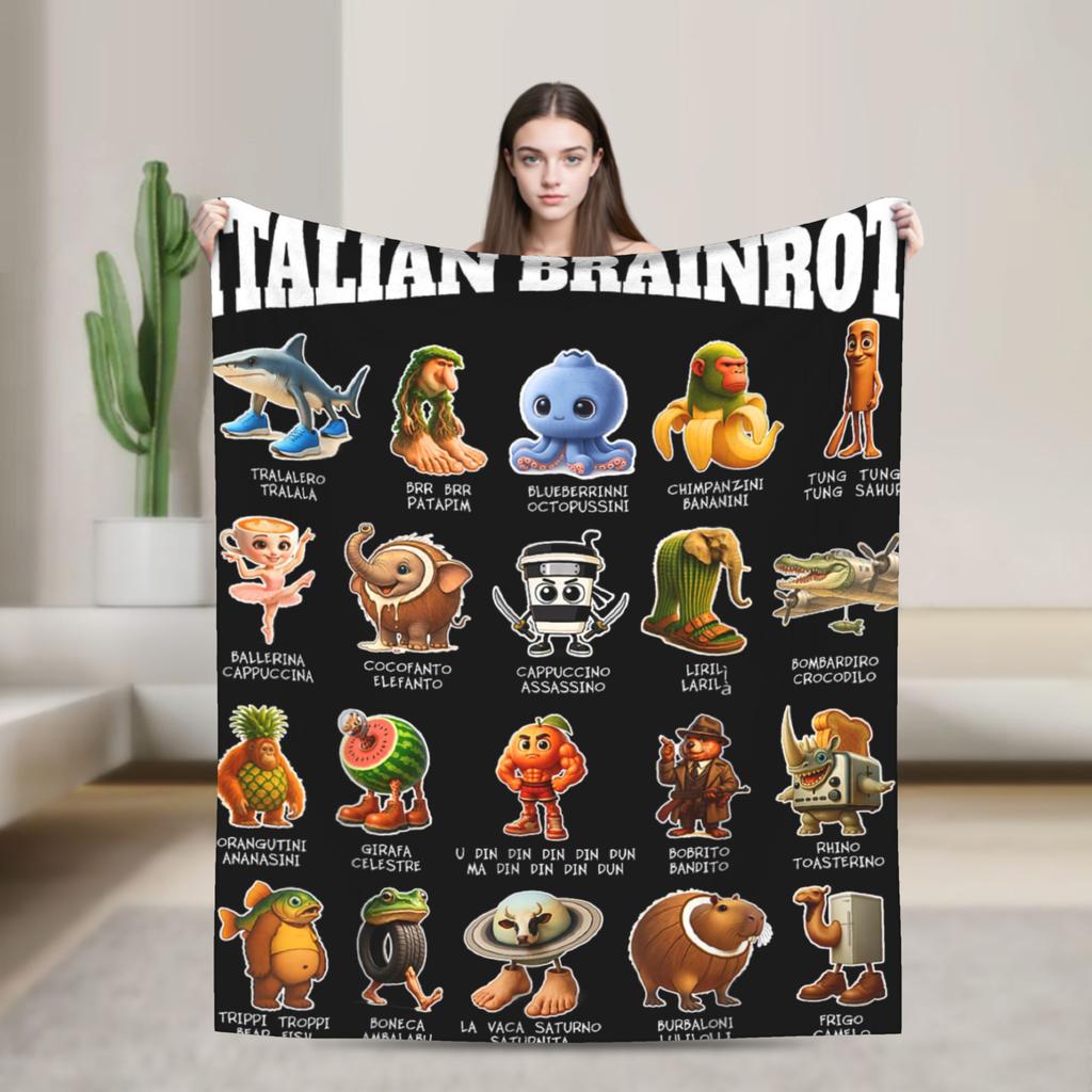 Italian Brainrot Cappuccino Assassino Fun Cappuccino Meme Blanket Soft Funny Plush Throw Blanket For Flannel Bedspread Bed Cover