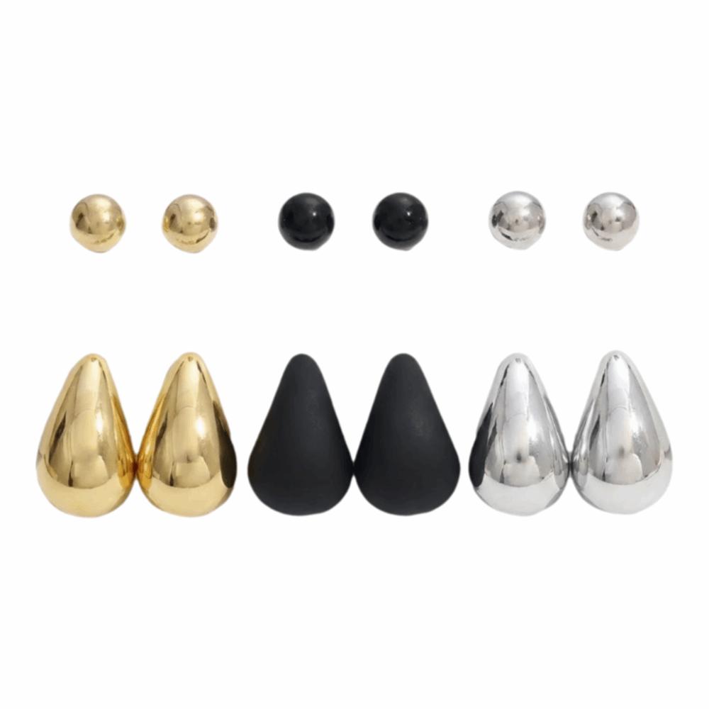 6pairs Chunky Water-drop Drop Earrings Matte Finish Luxury Chunky Waterdrop Earrings Glossy Bead Teardrop Hoop Eardrop Party
