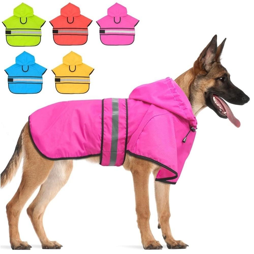 Waterproof Dog Hooded Raincoat Reflective Strip Windproof Pet Rain Jacket High Visibility Adjustable Dog Rain Cloak