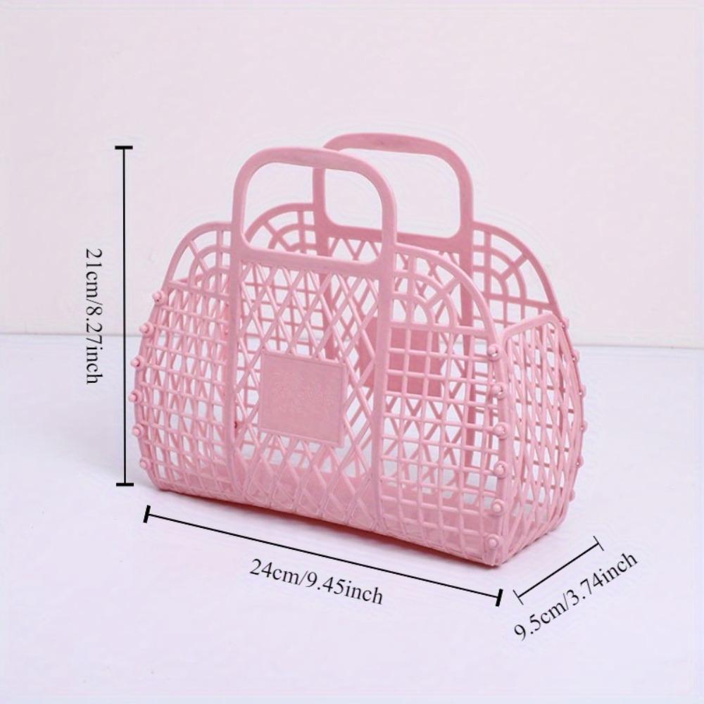 Collapsible Plastic Storage Basket Bag, Casual Open Travel Cosmetic Organizer with Dual Handles Design, Hand Wash Beach Bag