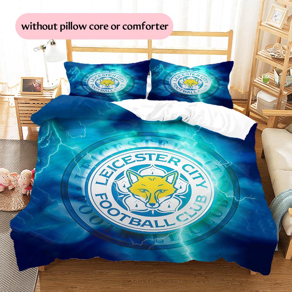 Leicester City Football Club Pattern Bedding Quilt Set Home Decoration Gift (1 * duvet cover + 2 * pillowcase without core)