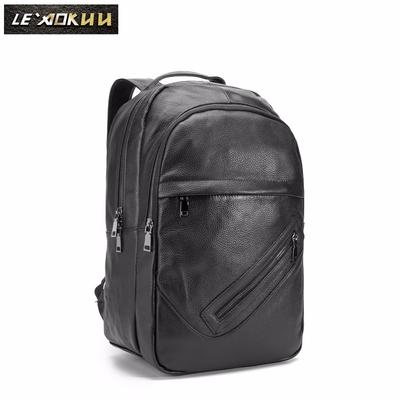 Men Genuine Leather Design Casual Travel Bag Male Fashion Backpack Daypack College Student School Book 17" Laptop Bag