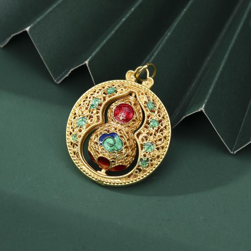 Ancient Gold Eight Treasures Compass Pendant Necklace - Five Blessings, DIY Beaded Style Accessory