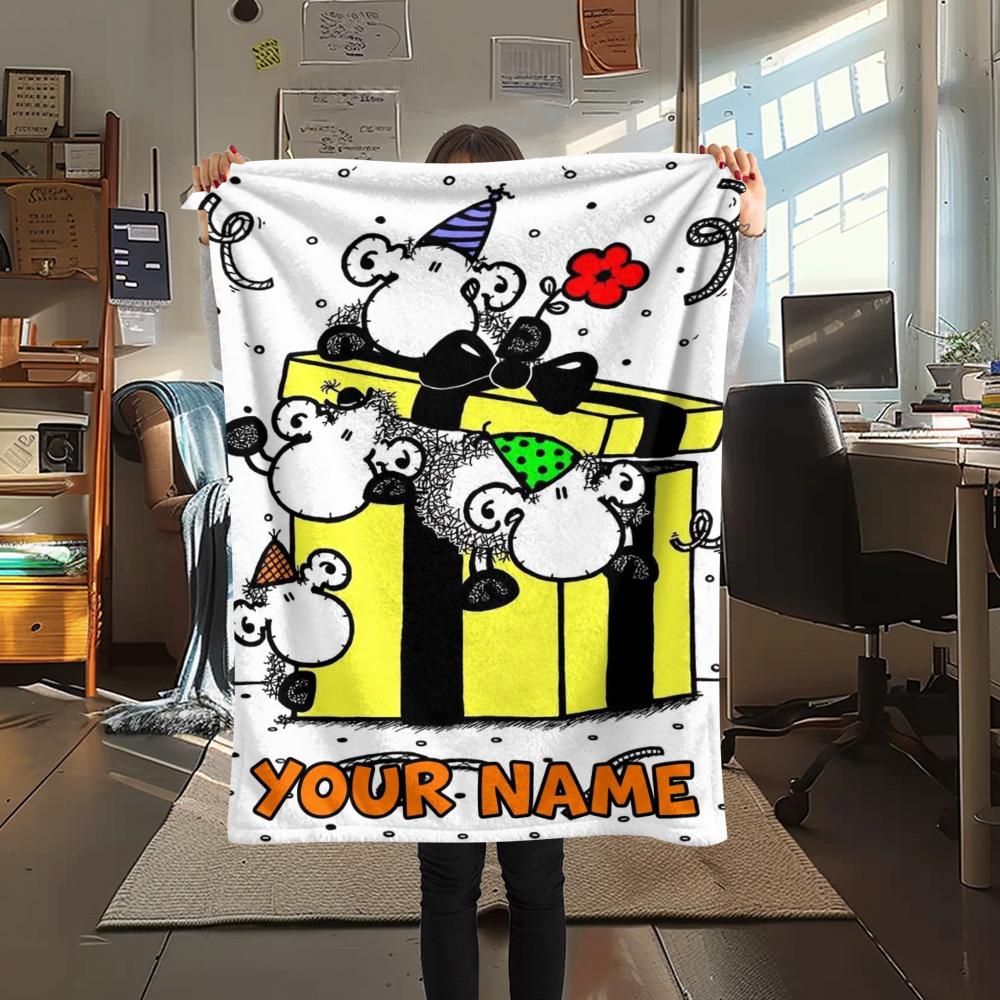 1PC Custom Name sheepworld Patterned Flannel Blanket Suitable For All Seasons for Home Decor Warmth and Comfort Gifts Holiday Present