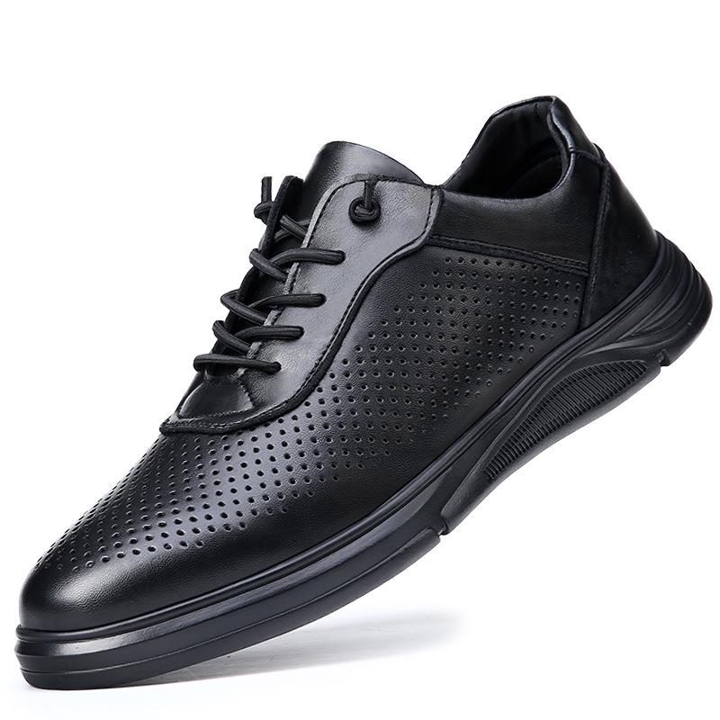 

Кожаные дышащие тонкие мягкие кожаные мужские спортивные туфли первый слой коровьей кожи ажурные мягкие сетчатые повседневные туфли 38 чёрный