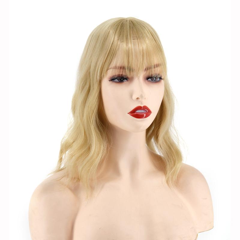 Women Short Hair Extensions with Bangs Natural Wavy Clip On Synthetic Fiber Wig Suitable for Cosplay Party Daily Use KTB