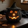 Black Braided Halloween Prop Handwoven Pumpkin Basket with Witch Hat Lid, Rustic Wicker Trick Fall Housewarming Gifts or Treat Bucket for Indoor