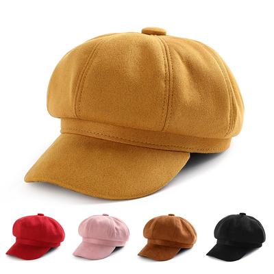 Women S Octagonal Hat Faux Suede British Style Vintage Fashion Hat