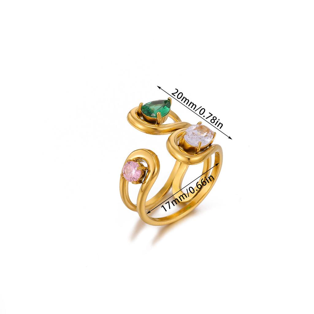 Shiny Cubic Stainless Steel Zircon Asymmetric Open Ring High-Grade Stainless Steel 18 K Gold Color Rust Proof Jewelry Party Gift