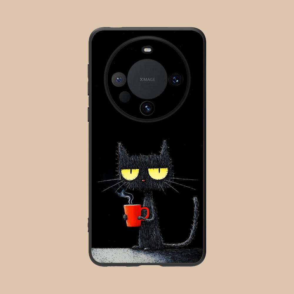 Cute Coffee Cat Matte TPU Mobile Phone Case for Huawei Mate 60 50 40 30 20 10 Pro Plus Lite E 5G Colorful Printing Cover