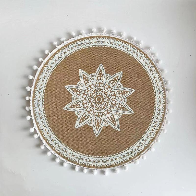 Boho Mandala Round Placemats Heat-Resistant Linen-Cotton Table Mats Washable Non-Slip Dining Decor