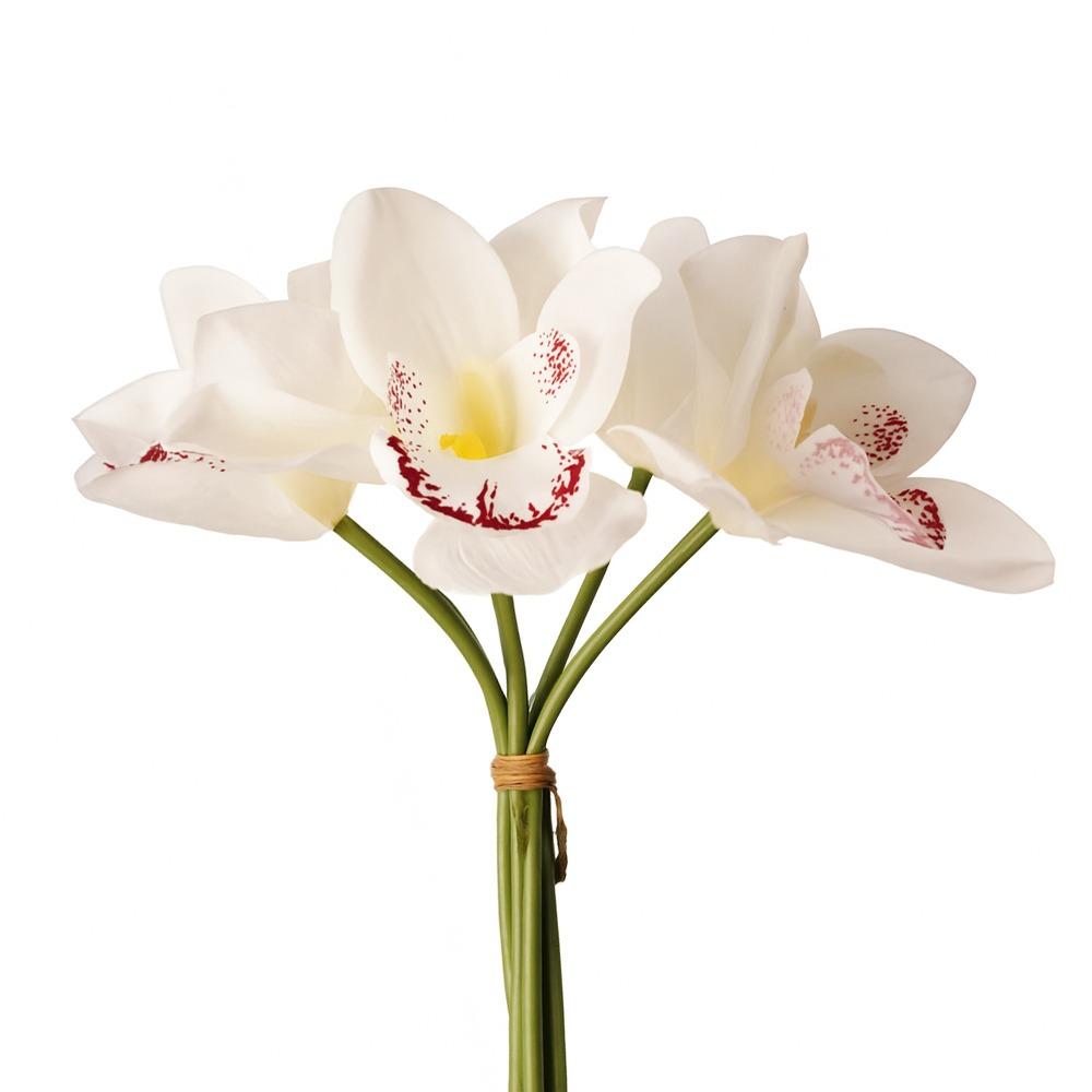 6 Heads Artificial Orchid Bouquets Desktop Ornament Realistic Design Realistic Cymbidium Flowers Photo Props