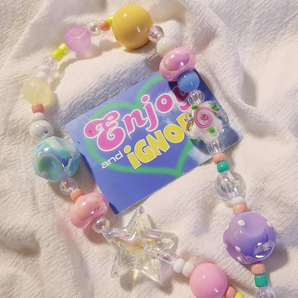 Colorful Beaded Phone Straps 14cm DIY Graffiti Acrylic Star Anti-Lost Phone String Key Chain