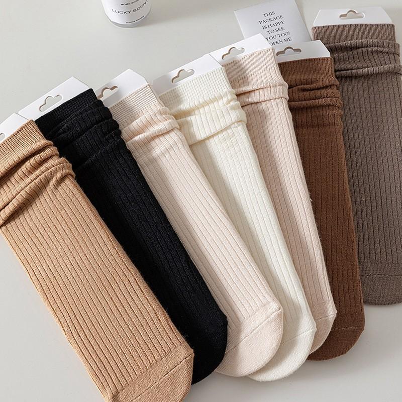 Wool Socks Children'S Stacking Socks Season Thickened Warm Solid Color Retro Versatile Sweat-Absorbing Deodorant Medium Tube Socks