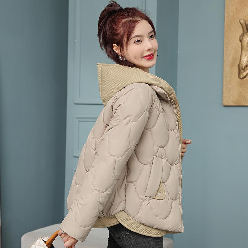 Women Autum Winter Hooded Neck Long Sleeve Solid Color Loose Chic Casual Warm Cotton Coat Jackets