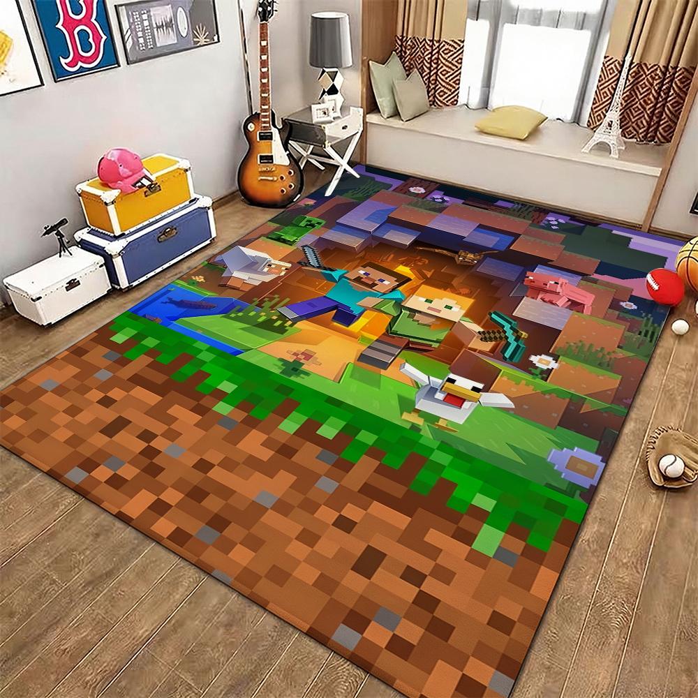 Minecraft Blocky Survival Adventure Printed Rug Durable Stainresistant Carpet For Bedroom Study Home Decor Holiday Gift