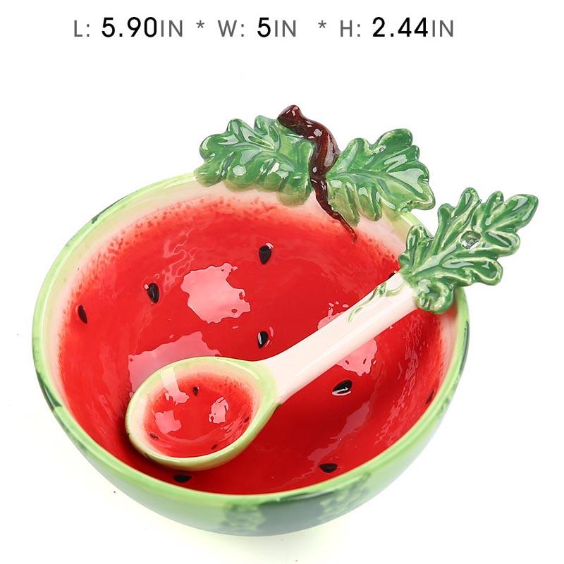 Ceramic Creative Fruit Shape  Bowl Cartoon Vegetable Tableware  Cute Bowl Serving Bowl Strawberry Bowl with Spoon