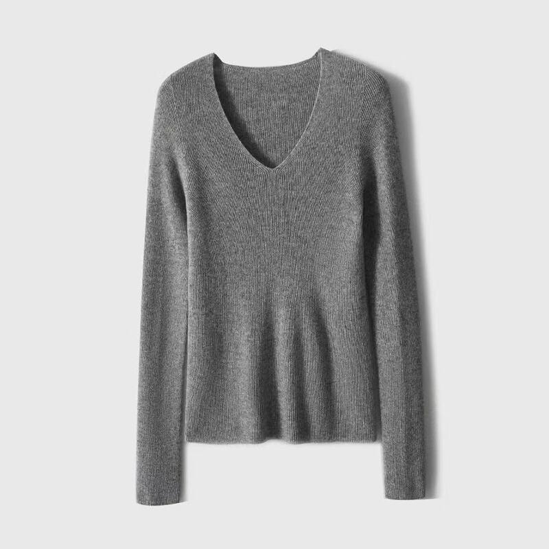 Firstview Women's Fashion Seamless V-Neck Wool Sweater