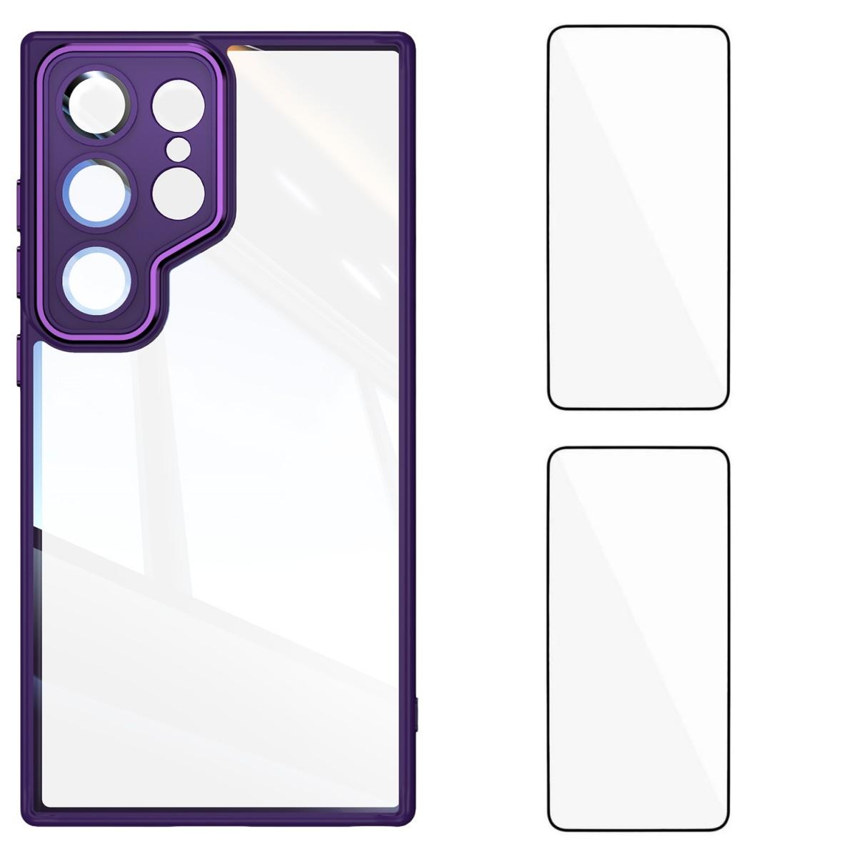 

For Samsung Galaxy S23 Ultra TPU Case WANLONFENG Drop-proof Clear Phone Cover with 2Pcs Tempered Glass Film Dark Purple