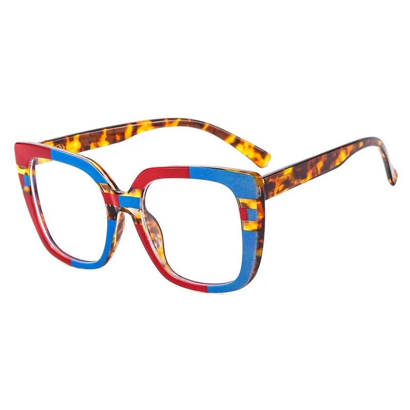 

Trendy Women Large Frame Glasses Square Retro Brand Design Colourful Eyeware Anti-Blue Light Glasses For Daily Decoration