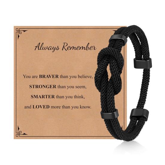 Adjustable Men Rope Bracelet Infinity Knot Bracelet Simple Black Rope Bracelet with Card Gift for Husband Boyfriend Brother 4