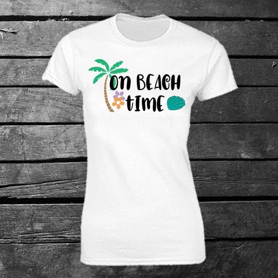 On Beach Time T-shirt Ladies Gift Funny Holiday Vacation XL