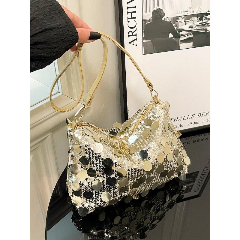 

1 Gold Shiny Crescent Shaped Women s Shoulder Bag золотой