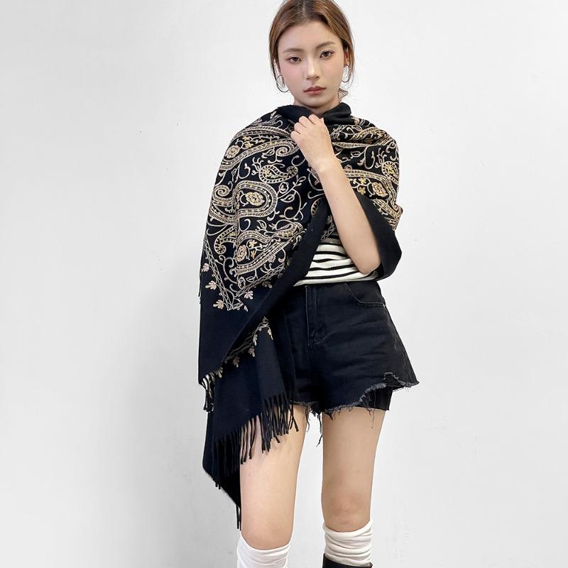 

Модный платок из имитации кашемира в стиле легкой роскоши, большой шарф с принтом «пейсли», двусторонний вышитый шарф с бахромой, модная шаль 185*70cm