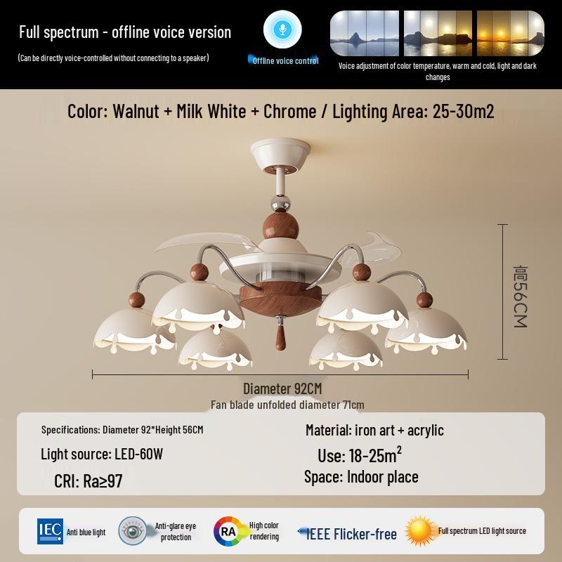 Creative French Chandelier Eggshell Fan Light for Living Room & Bedroom