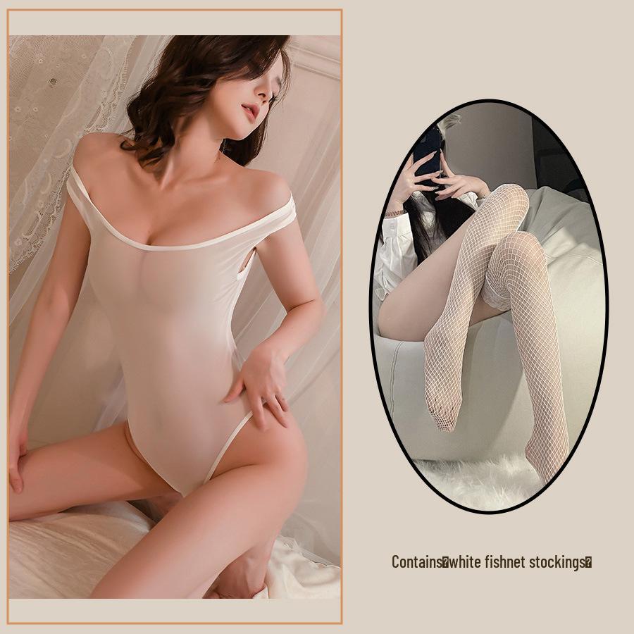 Jin Xiao Transparent Japanese Lingerie: Passionate Open-Crotch One-Piece Leotard Swimsuit.