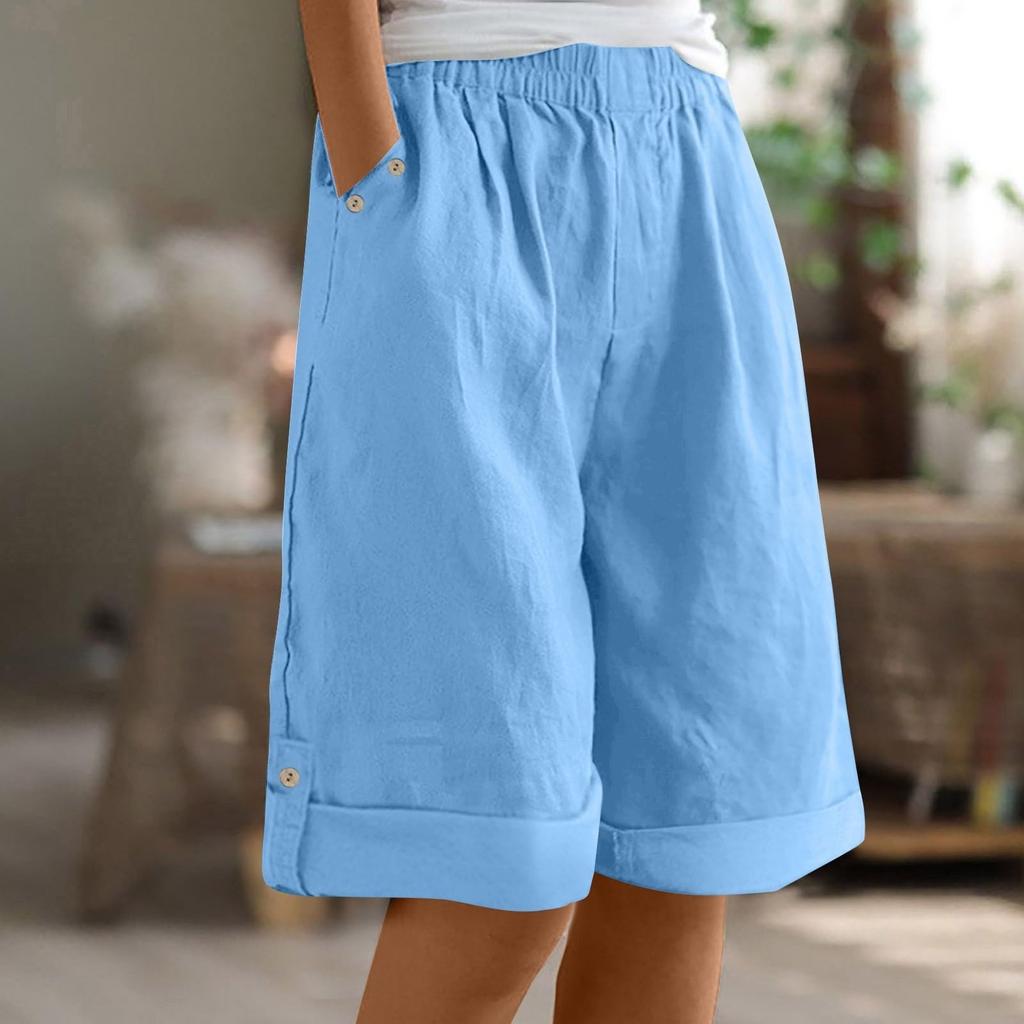 Shorts For Women Knee Length Beach Vacation Clothes Rolled Hem High Waisted Shorts Summer Outfits