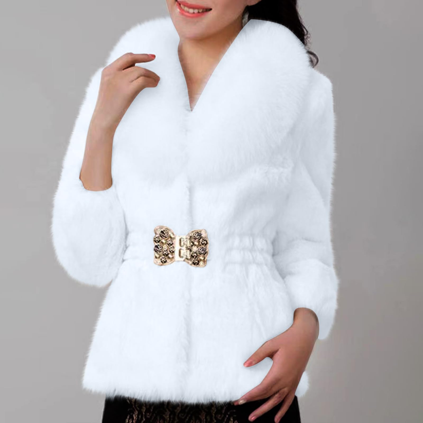 

Women s Fashion Warm Shawl Collar Cardigan Solid Color Long Sleeve V-neck Fleece Coat XL