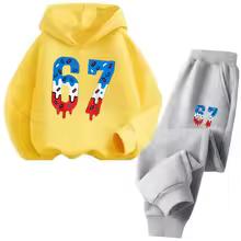 67 Chic Children's Hoodies Set 4-13Y Korean Streetwear Block Tracksuit Fashion Comfortable Kids Sweatshirt 2 Pcs Sets Pant Suit