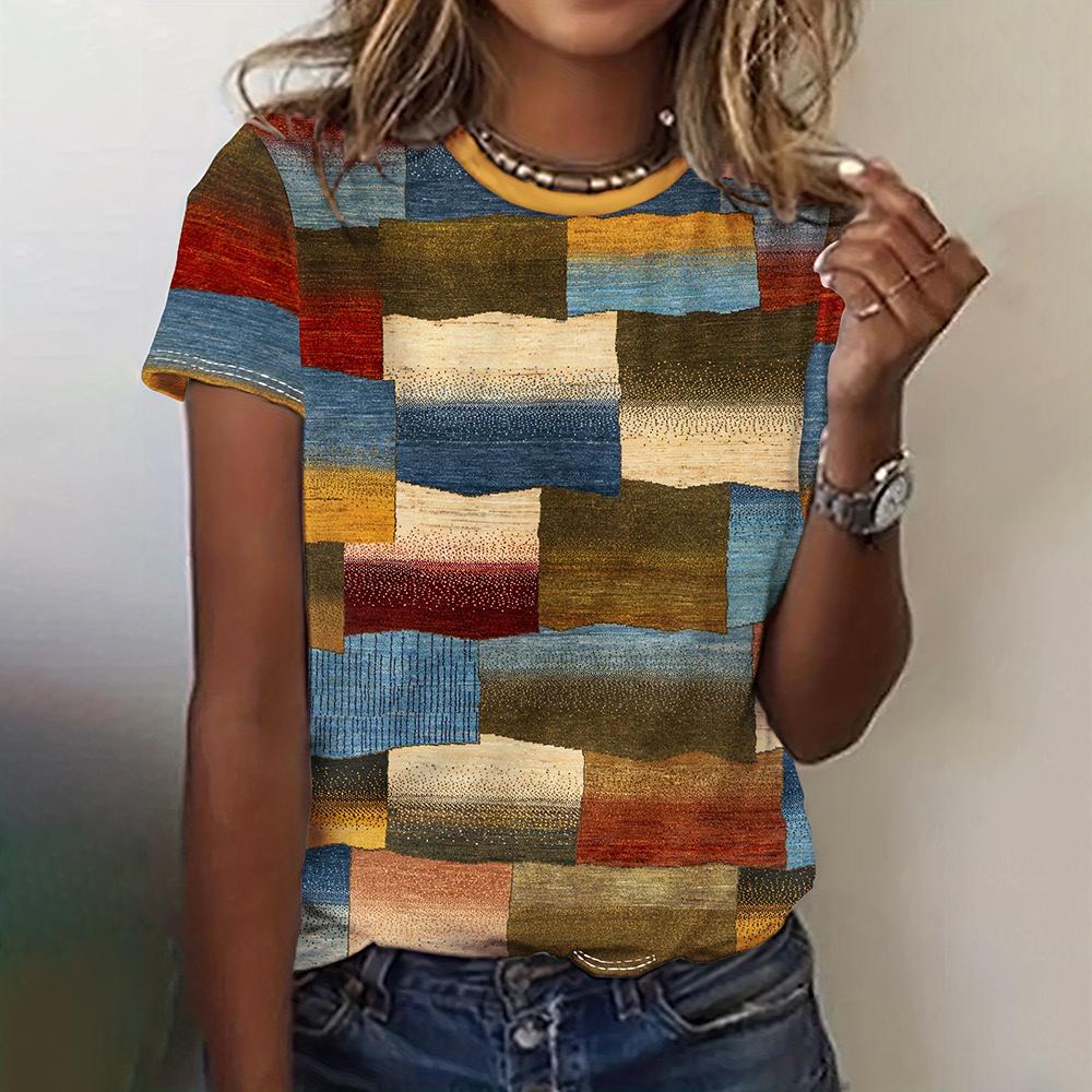 Vintage Nadruk Kowbojski Lato Nowe Damskie T-shirty Casual Krótki Rękaw Pulower Dekolt O Bluzki Luźne T-shirty Oversize Odzież Damska