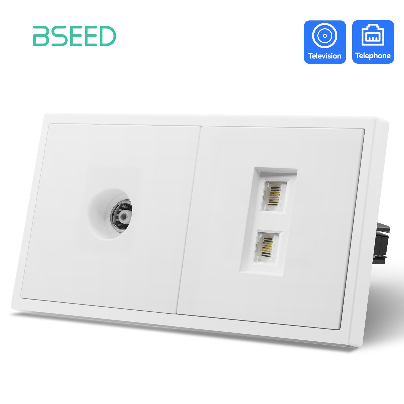 

BSEED TV/ST/TL/CAT6 Механічні настінні розетки RJ45 Інтернет Комп ютер Супутникова Телефонна розетка Стандарт ЄС Пластикова панель Біла TV Dual TL білий