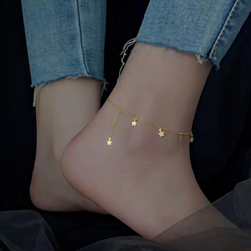 Sterling Foot Chain Women Minimalist Geometric Design Lightweight Luxury Anklet With Star Tassel Detail