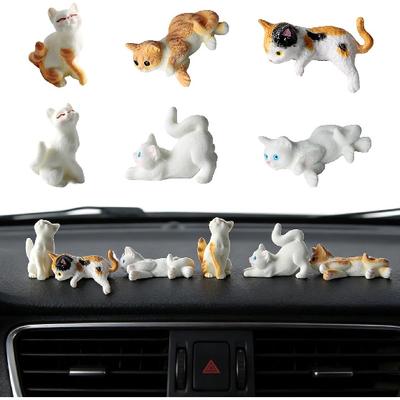 Cute Cat Dashboard Decor Set of 6 - Mini Resin Car Interior Accessories, Funny Rearview Mirror Ornament & Kawaii Desk Decor for Boys Girls, Universal