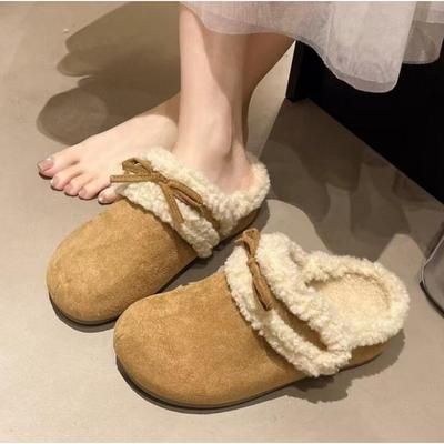 2025 Winter New Women's Half A Pack Cotton Slippers Indoor Home Plu Bread Retro Warmth  Slip-On Slippers Pantuflas Divertidas