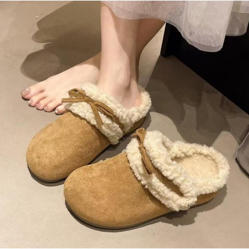 2025 Winter New Women's Half A Pack Cotton Slippers Indoor Home Plu Bread Retro Warmth Slip-On Slippers Pantuflas Divertidas