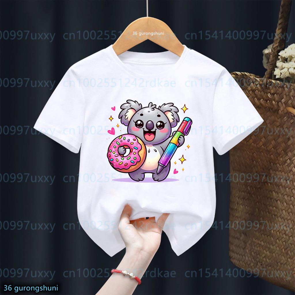 Fashion New Girls T-Shirt Cute Watercolor Koala Animal Print Toddler T Shirt Fashion Cute Baby Shirt Summer Kids Short Sleeved Shirt Top