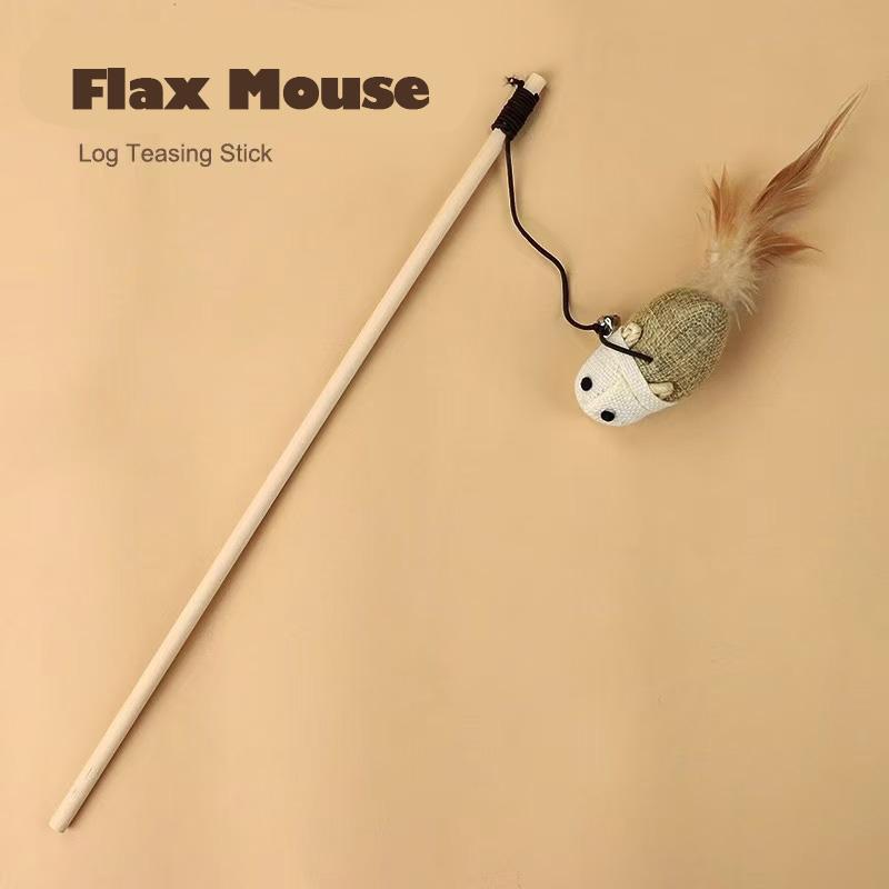 

Cat Toys Linen Mouse Wooden Pole Cat Teasing Sticks Handheld Pole Wear Resistant Cats Relieve Boredom Pet Supplies Bite Resistan