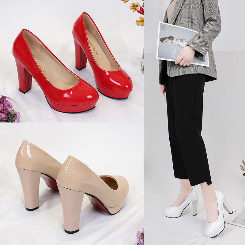 New high-heeled single shoes thick-heeled four-season shoes master of ceremonies presides over long-term production of etiquette professional shoes