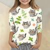 Kinder Freizeit T-Shirt Rundhals Dreiviertelarm Pullover Oberteil mit Tierprint Muster Weicher Leichter Stoff für den Alltag