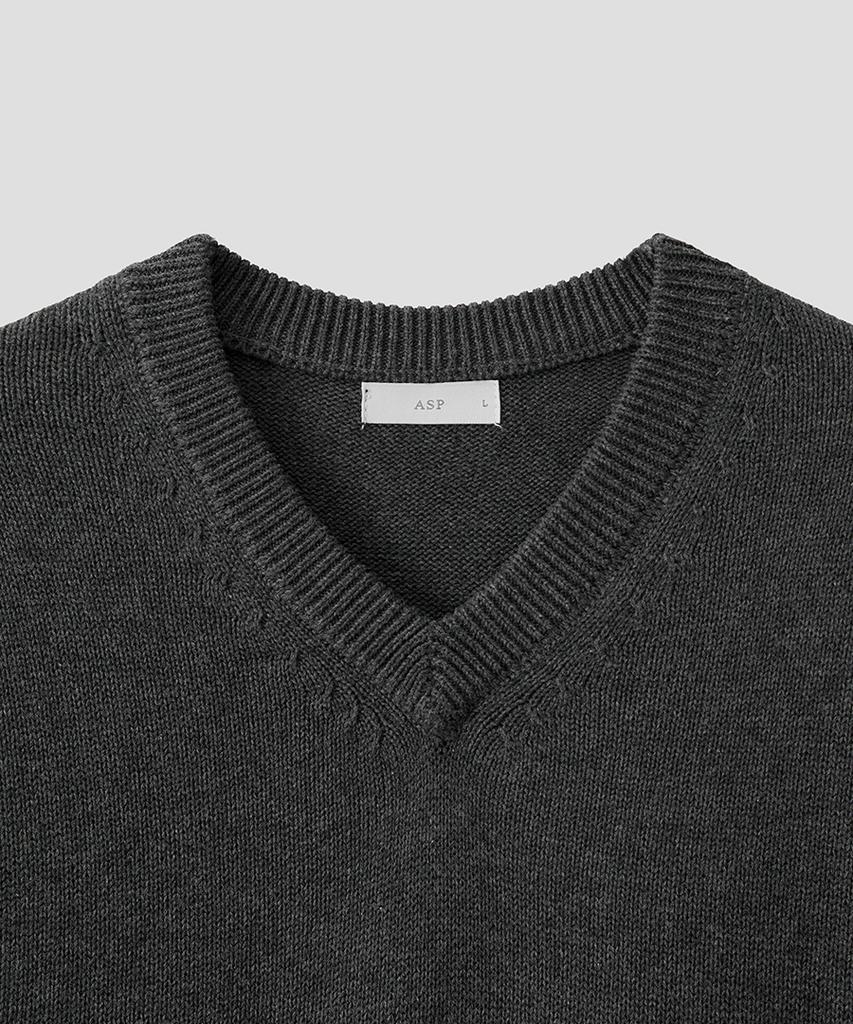ASP Cotton V-Neck Knit Melange Charcoal
