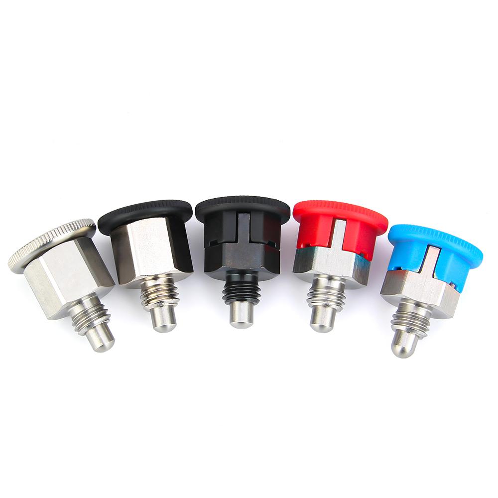 KST213 M6/8/10 Coarse Thread Carbon Steel/Stainless Steel ReturnType/Self-locking Mini Index Plunger Pins Black/Blue/Red Knob Locating Pins