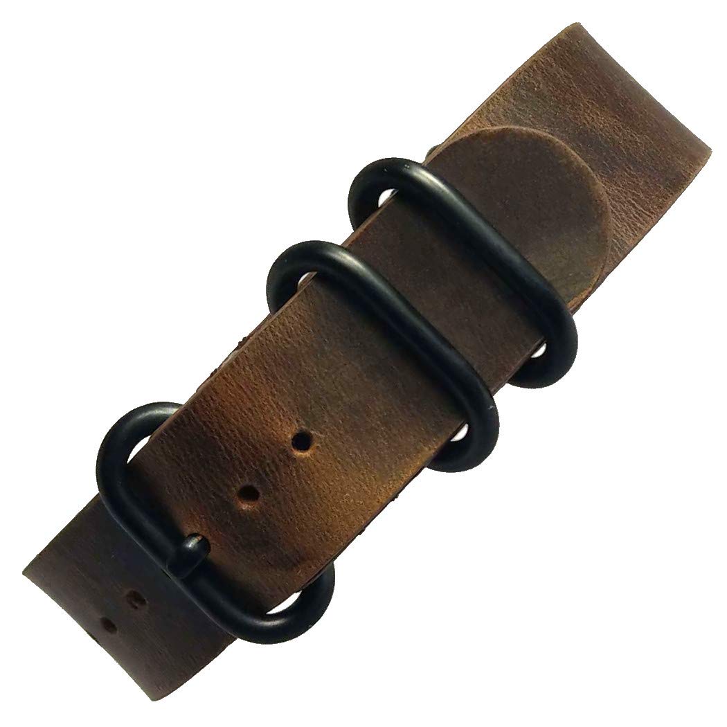 

[time+] 24mm 5-ring NATO ZULU Leather Genuine Leather Military Watch Strap Vintage Brown PVD
