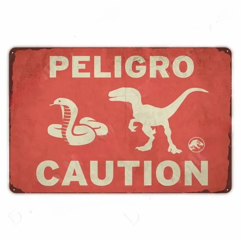 FJ Metal Tin Signs Beware of Raptor Funny Posters Slow Down Sign Garden Home Wall Outdoor Zoo Plaque Dinosaur Decor